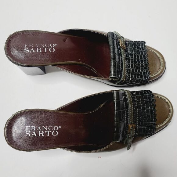 Franco Sarto Brown Croc Leather Slide On Mule Size 8 - Picture 11 of 16